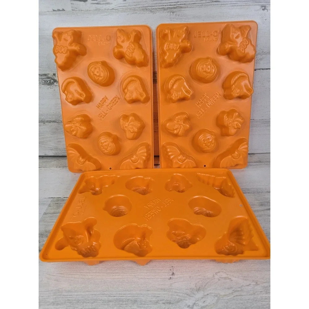 Vintage Jell-O Happy Jell-Oween Halloween Mold Trays‎ Orange Plastic Set of 3